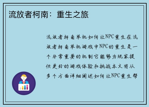 流放者柯南：重生之旅